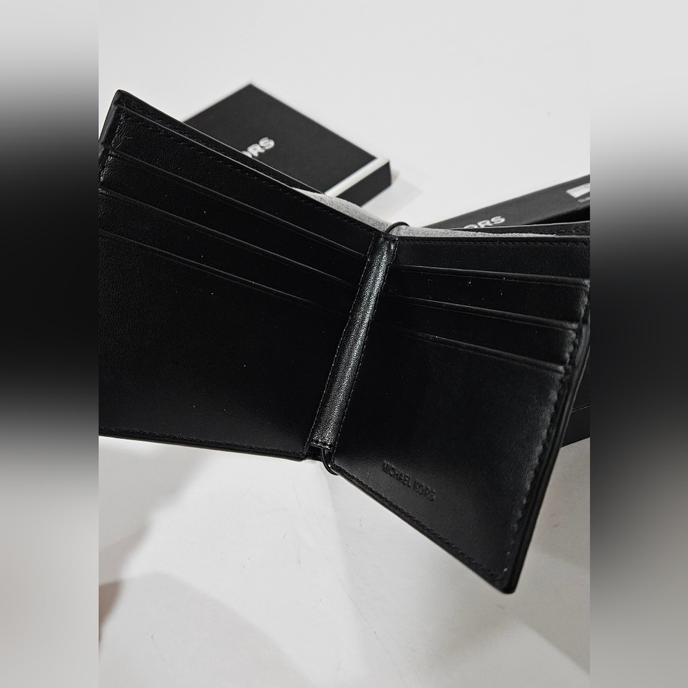 NWT Michael Kors Men's "Jet Set" Bifold Black Noir MK Canvas Slim Wallet - Picture 5 of 6